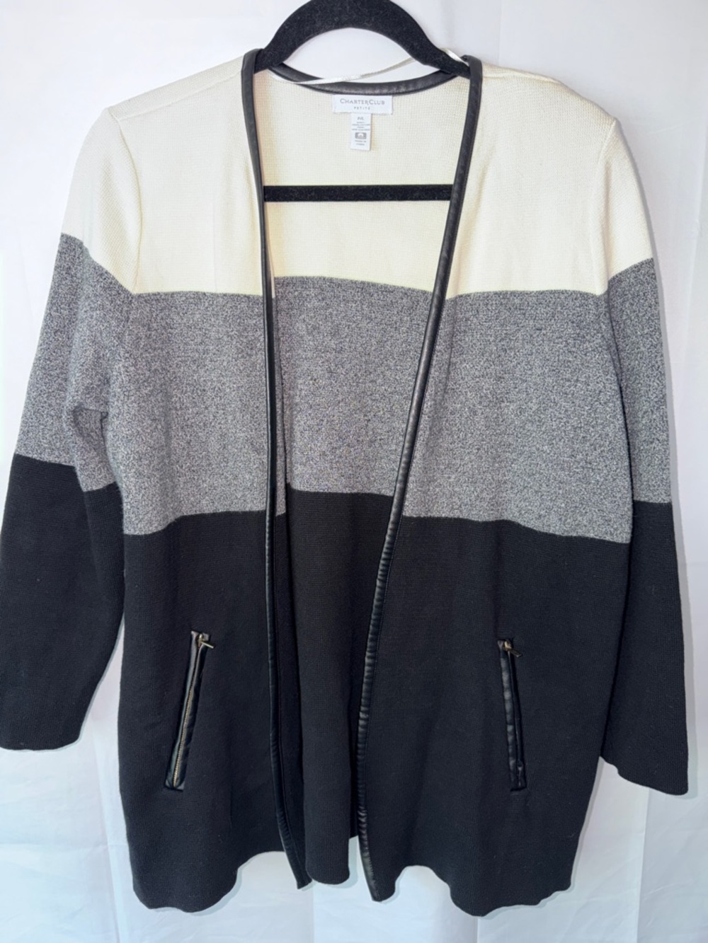 Charter Club Colorblock Open Cardigan with Faux Leather Trim